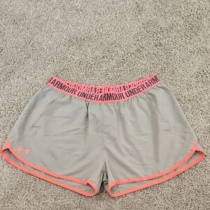 XL Under Armour Women's Gray Shorts with Pink/Coral Accents